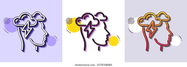 Mindfulness line icon. Halftone dotted pattern. Gradient icon with grain shadow. Psychology sign. Cloud storm symbol. Line mindfulness stress icon. Various designs. Vector
