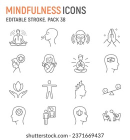 Symbol-Set, Meditationssymbole, Vektorgrafiken, Logo-Illustrationen, positive Vektorsymbole, Achtsamkeitszeichen, Umrisspiktogramme, bearbeitbarer Strich