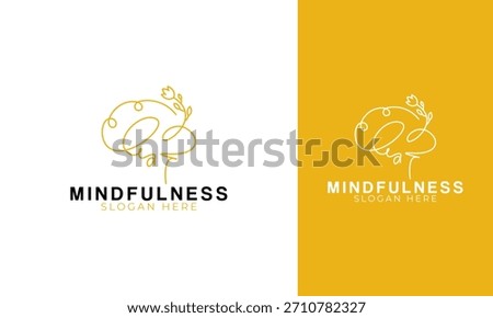 Mindfulness logo design. Brain symbol with tree and growth concept for mental health. Therapy vector illustration