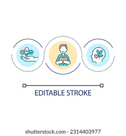 Mindfulness loop concept icon. Improving mental state. Positive thinking in psychotherapy abstract idea thin line illustration. Isolated outline drawing. Editable stroke. Arial font used