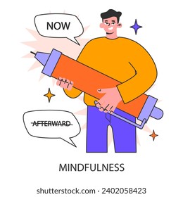 Mindfulness. Male character inner peace. Man living in a moment. Emotional awareness and balance. Flat vector illustration.