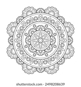 Página de libro para colorear de flores de mandala de atención plena. Páginas fáciles de libros para colorear de mandala para que los adultos se relajen, las experiencias dan alivio. Archivo de Vector de tamaño variable