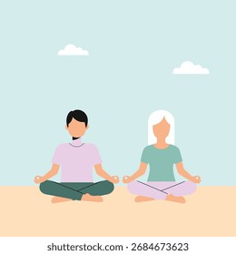 Mindfulness and Meditation Flat Vector Illustration
