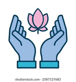 Mindfulness Meditation hands lotus blue illustration