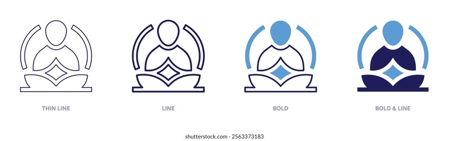 Mindfulness meditation icon in 4 different styles. Thin Line, Line, Bold, and Bold Line. Duotone style. Editable stroke.