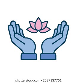 Mindfulness Meditation open hands lotus blue illustration