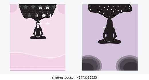 Mindfulness meditation pose, energy draining, poster, flyer for website social media.