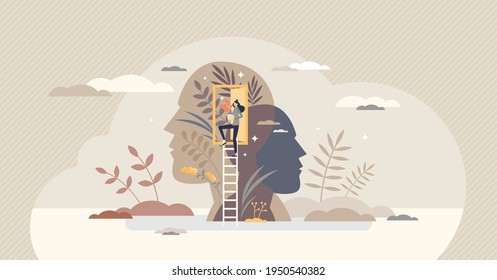 Mindfulness as mental mind peace, balance and wellness tiny person concept. Consciousness practice and moment appreciation vector illustration. Yoga and meditation as psychological body treatment.