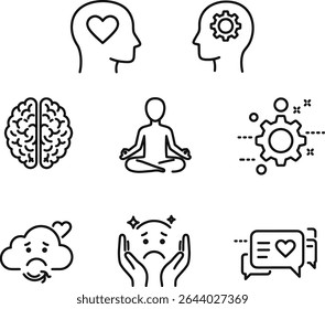Mindfulness and Mental Wellness Icons Set for Inner Peace, Happiness, and Wellbeing