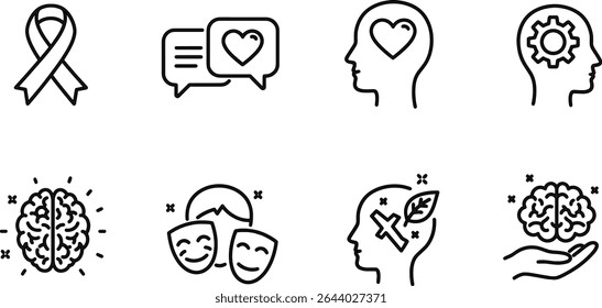 Mindfulness and Mental Wellness Icons Set for Inner Peace, Happiness, and Wellbeing