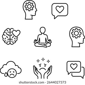 Mindfulness and Mental Wellness Icons Set for Inner Peace, Happiness, and Wellbeing