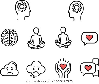 Mindfulness and Mental Wellness Icons Set for Inner Peace, Happiness, and Wellbeing