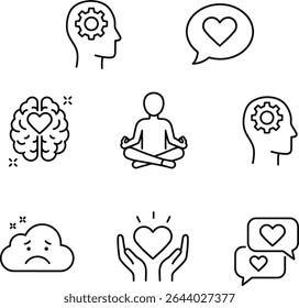 Mindfulness and Mental Wellness Icons Set for Inner Peace, Happiness, and Wellbeing