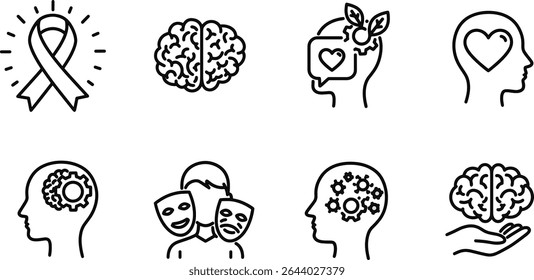 Mindfulness and Mental Wellness Icons Set for Inner Peace, Happiness, and Wellbeing