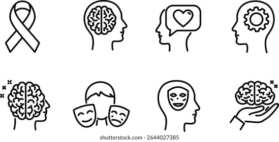 Mindfulness and Mental Wellness Icons Set for Inner Peace, Happiness, and Wellbeing