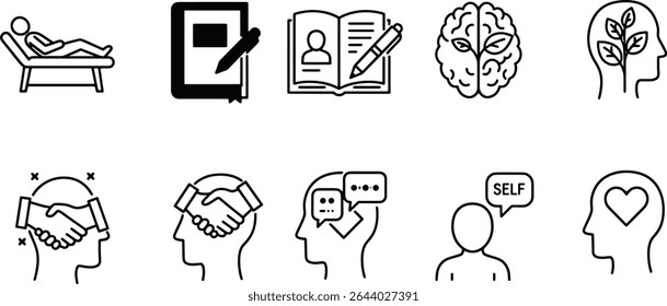 Mindfulness and Mental Wellness Icons Set for Inner Peace, Happiness, and Wellbeing