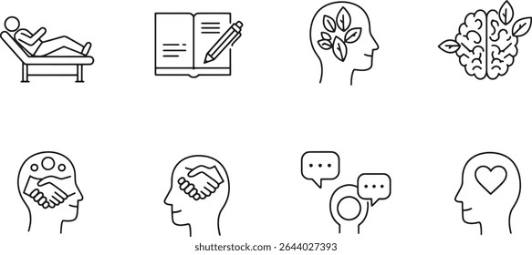 Mindfulness and Mental Wellness Icons Set for Inner Peace, Happiness, and Wellbeing