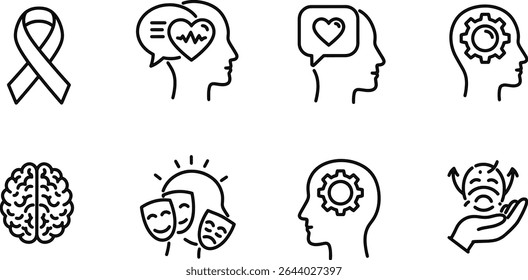 Mindfulness and Mental Wellness Icons Set for Inner Peace, Happiness, and Wellbeing