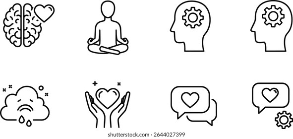 Mindfulness and Mental Wellness Icons Set for Inner Peace, Happiness, and Wellbeing