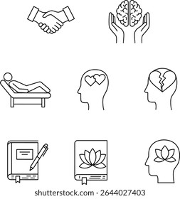 Mindfulness and Mental Wellness Icons Set for Inner Peace, Happiness, and Wellbeing