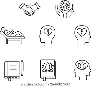 Mindfulness and Mental Wellness Icons Set for Inner Peace, Happiness, and Wellbeing