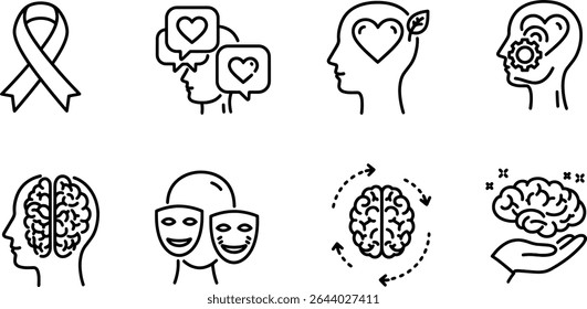 Mindfulness and Mental Wellness Icons Set for Inner Peace, Happiness, and Wellbeing