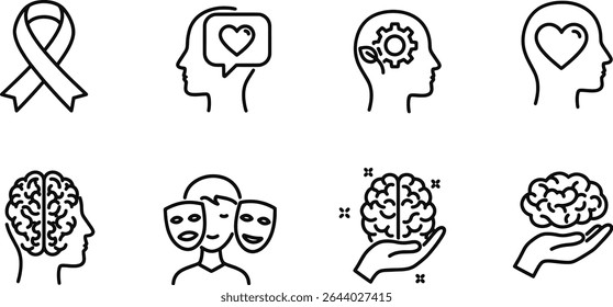 Mindfulness and Mental Wellness Icons Set for Inner Peace, Happiness, and Wellbeing