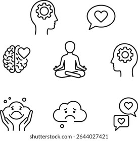 Mindfulness and Mental Wellness Icons Set for Inner Peace, Happiness, and Wellbeing