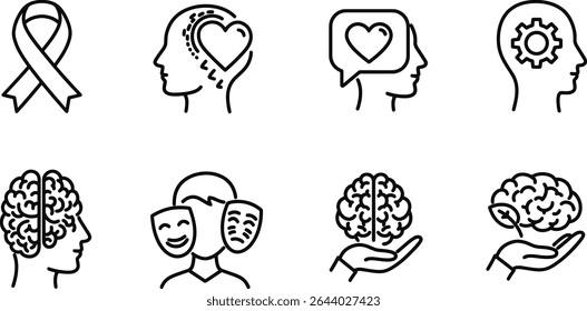 Mindfulness and Mental Wellness Icons Set for Inner Peace, Happiness, and Wellbeing