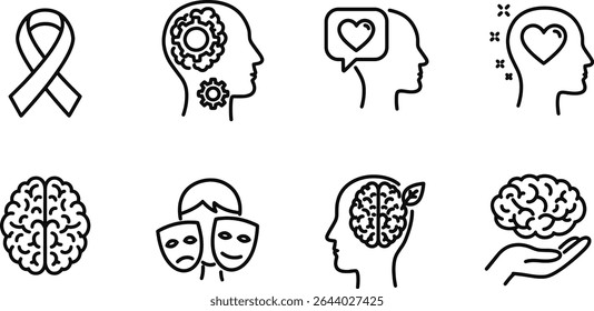 Mindfulness and Mental Wellness Icons Set for Inner Peace, Happiness, and Wellbeing