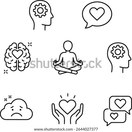 Mindfulness and Mental Wellness Icons Set for Inner Peace, Happiness, and Wellbeing
