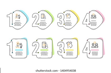 Mindfulness stress, Heart rating and Creative idea icons simple set. Couple love sign. Cloud storm, Phone feedback, Startup. People in love. People set. Infographic timeline. Vector