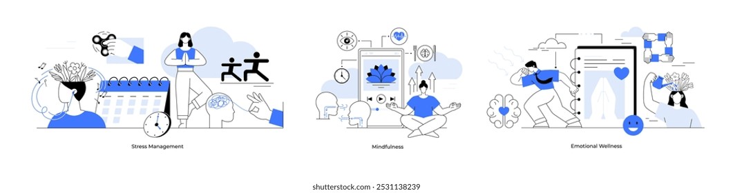 Estresse de atenção, gerenciamento, bem-estar emocional. Gestão do tempo, atenção plena e bem-estar emocional. Ideal para a produtividade saúde mental, autocuidado, bem-estar, equilíbrio entre a vida profissional e a vida pessoal. Estilo minimalista