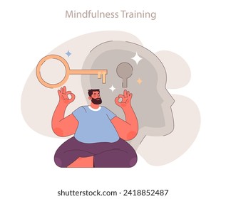 Mindfulness training concept. Fostering mental serenity through meditative practices. Key to unlocking a peaceful mind.