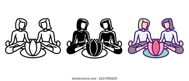 Mindfulness Training icon represented by coach, meditation Line, Filled, Color style.