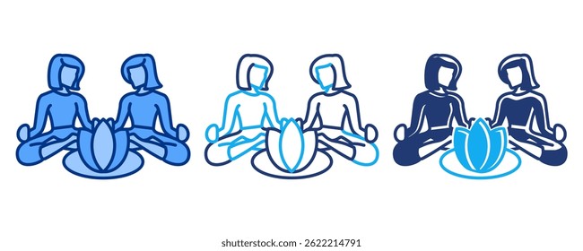 Icono de Mindfulness Training representado por entrenador, meditación Azul, Dualine, estilo Dualtone.