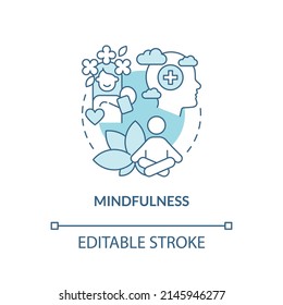 Mindfulness turquoise concept icon. Mind relaxing practices. Coping with PTSD abstract idea thin line illustration. Isolated outline drawing. Editable stroke. Arial, Myriad Pro-Bold fonts used