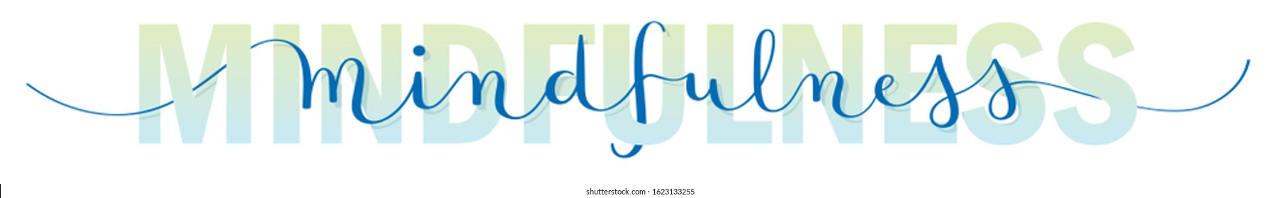 MINDFULNESS vector mixed typography banner with brush calligraphy