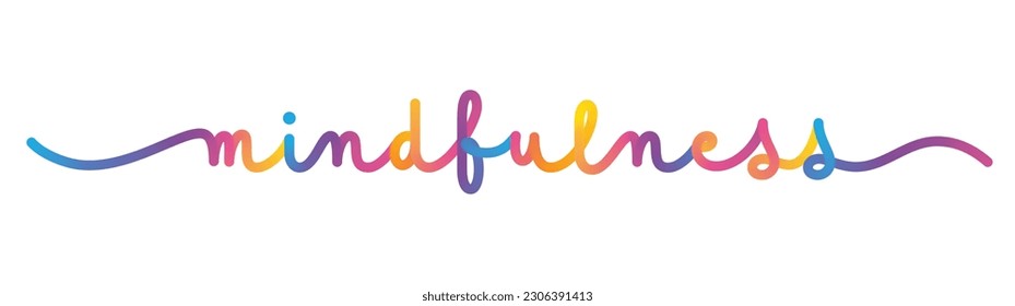 MINDFULNESS vector monoline calligraphy banner with colorful gradient