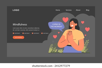 Mindfulness web banner or landing page dark or night mode. Emotional awareness and balance. EQ development. Deep understanding of emotions and empathy. Self-regulation. Flat vector illustration