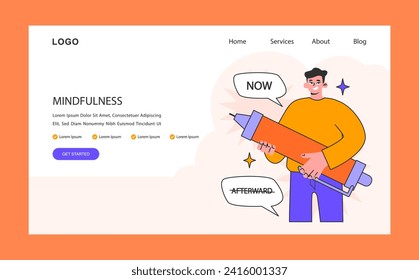 Mindfulness web banner or landing page. Male character inner peace. Man living in a moment. Emotional awareness and balance. Flat vector illustration.