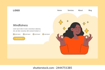 Mindfulness web banner or landing page. Emotional awareness and balance. EQ development. Deep understanding of emotions and empathy. Self-regulation and meditation . Flat vector illustration