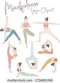 Mindfulness Yoga Clipart, Healthy at Home, Different Yoga Poses