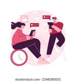 Mindlessly scrolling abstract concept vector illustration. Clicking on applications, social media addiction, mindlessly scrolling through newsfeed, random likes, screen addict abstract metaphor.