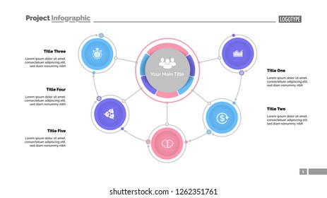 Mindmap diagram with five options. Process diagram, flow chart, editable template. Creative concept for infographics, presentation, report. Can be used for topics like business, management, workflow