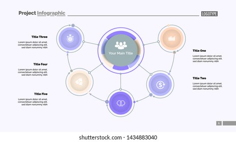 Mindmap diagram with five options. Process diagram, flow chart, editable template. Creative concept for infographics, presentation, report. Can be used for topics like business, management, workflow