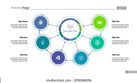 Mindmap diagram with six options. Process diagram, flow chart, editable template. Creative concept for infographics, presentation, project. Can be used for topics like business, management, workflow