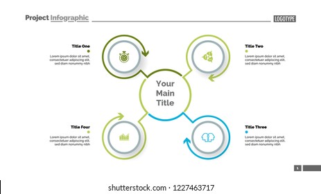 Mindmap template with four elements. Business data. Process, cycle, design. Creative concept for infographic, report. Can be used for topics like workflow, marketing, strategy