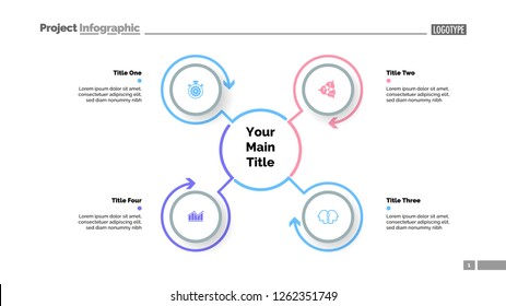 Mindmap template with four elements. Business data. Process, cycle, design. Creative concept for infographic, report. Can be used for topics like workflow, marketing, strategy