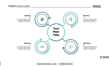 Mindmap template with four elements. Business data. Process, cycle, design. Creative concept for infographic, report. Can be used for topics like workflow, marketing, strategy